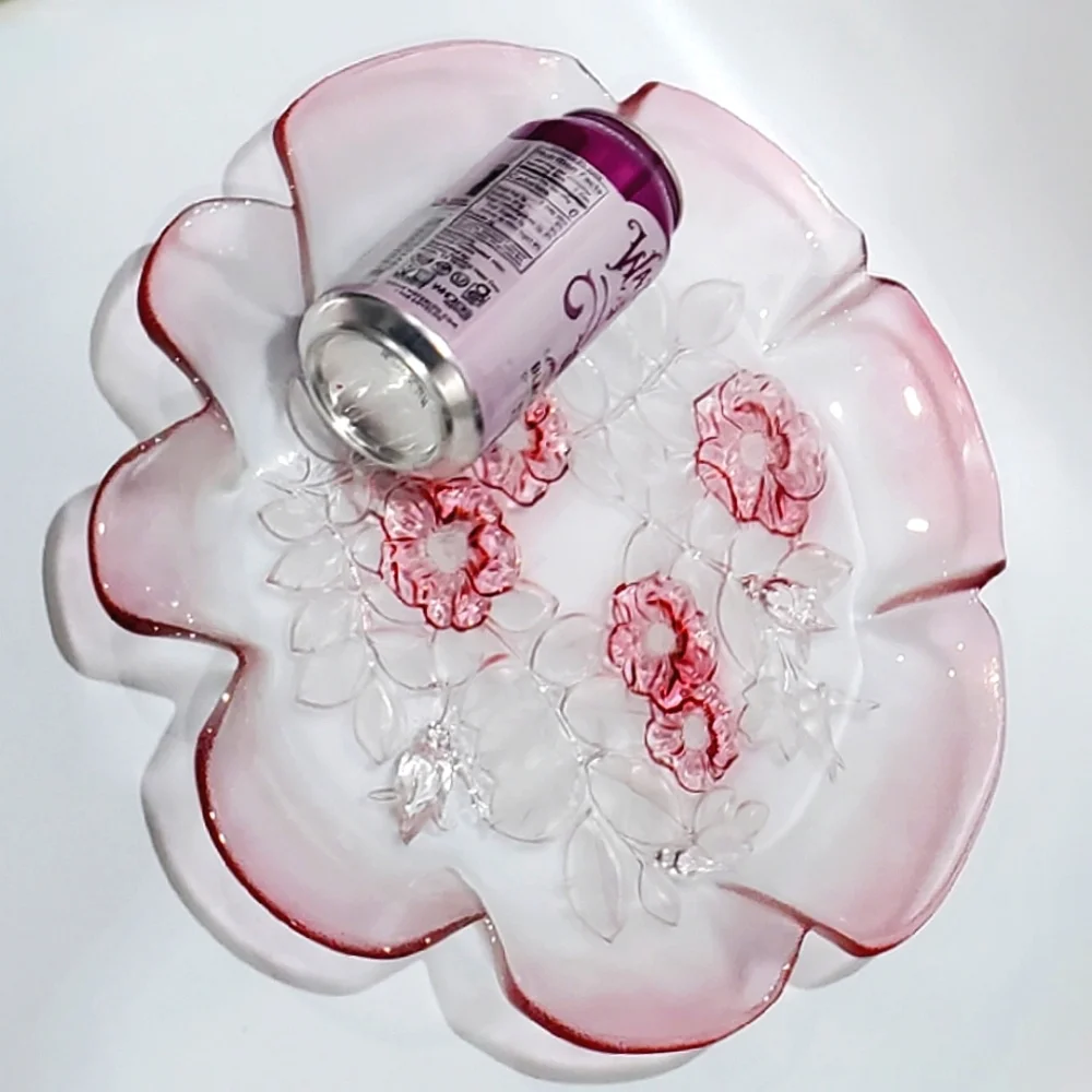 13" 🇩🇪 Crystal Pink Roses 3 Toed Ruffled Edge Satin Serving Platter by Mikasa - Picture 2 of 13